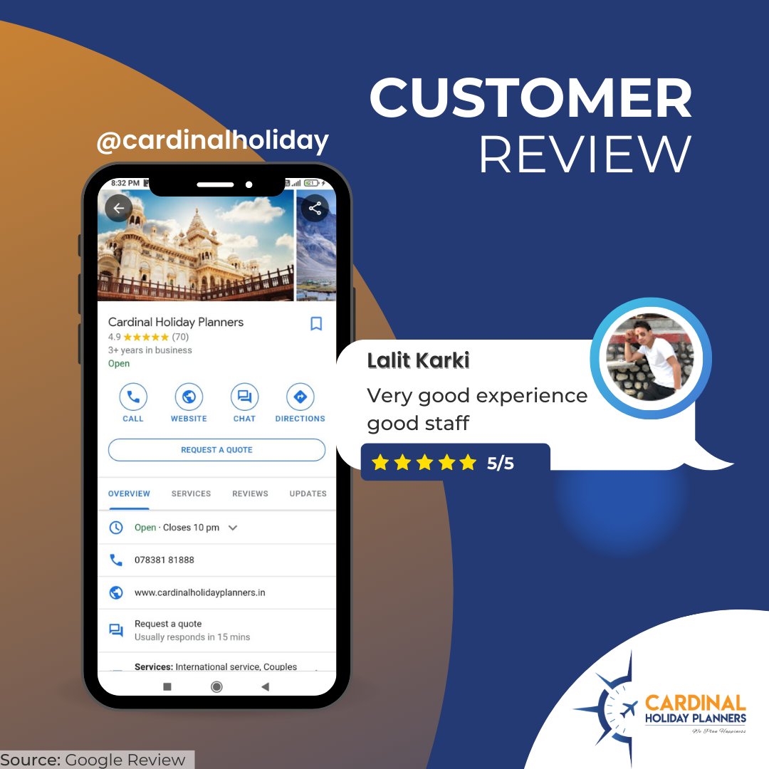CardinalHoliday's tweet photo. We sincerely appreciate your taking time to provide feedback about your trip. We would be glad to be at your fingertips for future memorable trips.
(08 April 2023)
#cardinalholiday
#GoogleReview
#GoogleFeedback
#CustomerFeedback
#CustomerReview https://t.co/Y3GbfW00z1