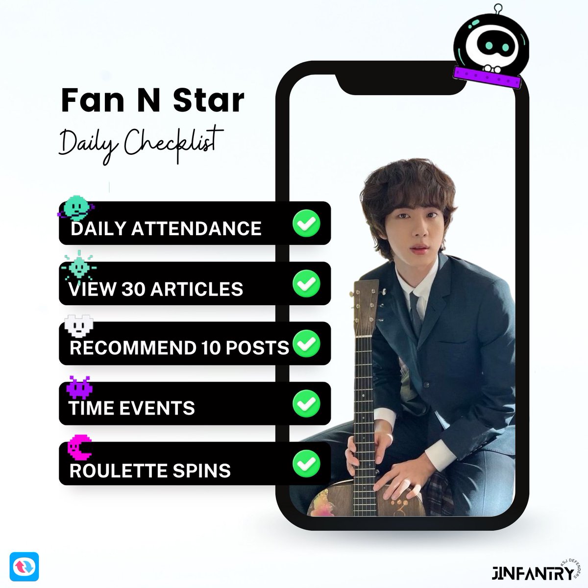 thejinfantry's tweet photo. April 9, 2023

Make it a daily habit to level up your FNS accounts in preparation for Jin’s future nominations. ☺️

If you want to join our gc, comment below! Let’s all reach that black rank soon! ☺️

🔗https://t.co/pDyQakwryY

#방탄소년단진 #JIN #BTSJIN https://t.co/PWjJ8WXEZM