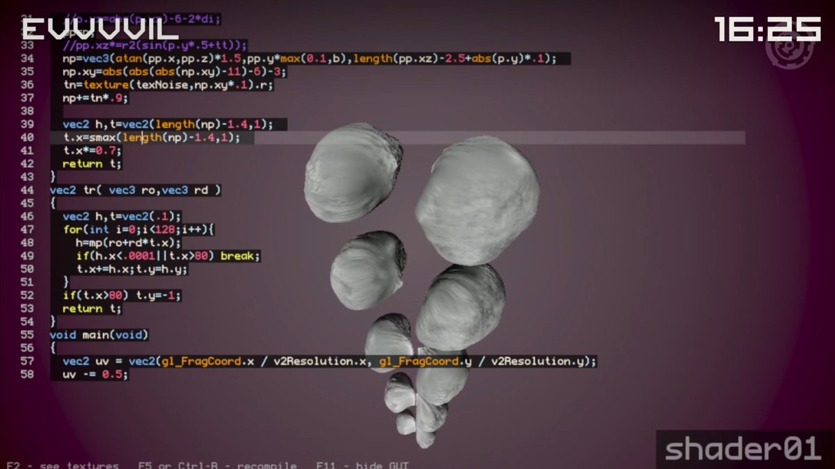 FL1NE's tweet photo. ウォーなんじゃコリャ
#revisionparty2023 #shadershowdown #demoscene #glsl #creativecoding https://t.co/nD1dOoFacl
