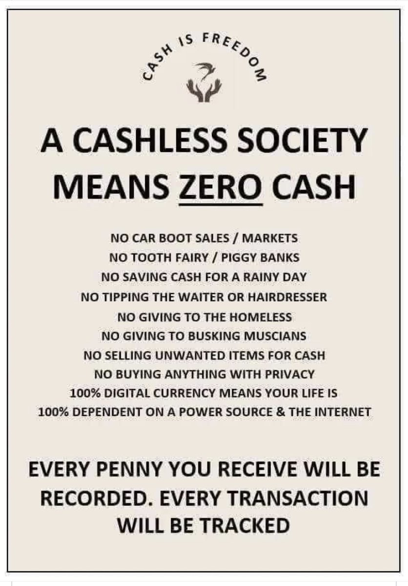 WBrettWilson's tweet photo. I don’t want “cashless”. https://t.co/A5Sab70TAc