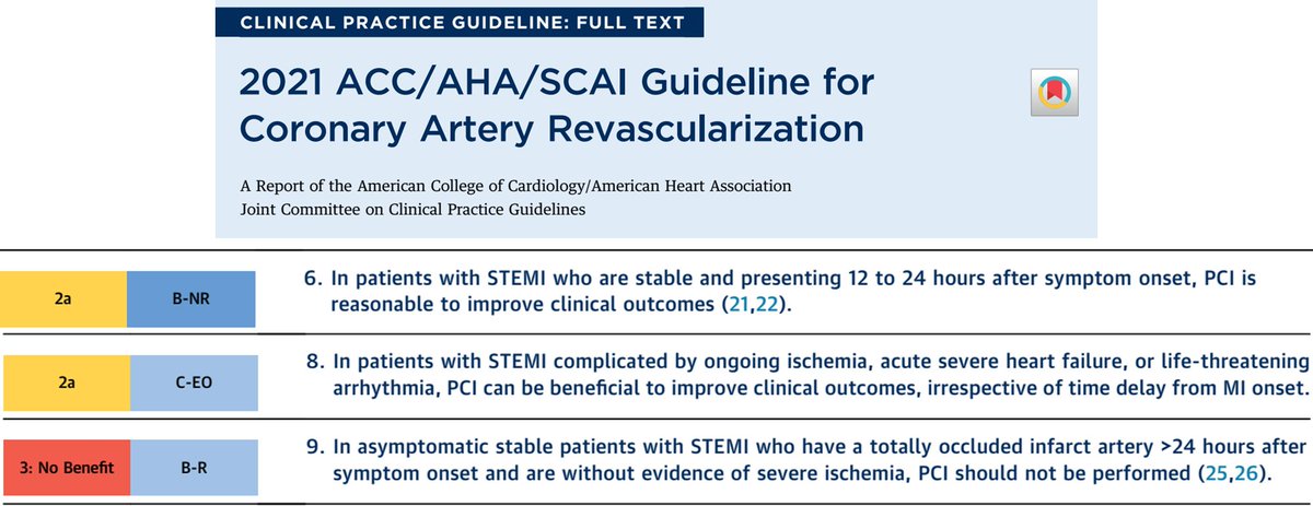 DrCCaroli's tweet image. 📌#STEMI💔(IAM con supra). Respuestas de las Guías 2021 ACC/AHA/SCAI a preguntas complejas de la práctica real.
🔹¿Revascularización entre 12 a 24 hs⏳ del inicio del IAM?
🔹¿Cuándo es muy tarde ⏳ en caso de isquemia on going, #HF o arritmia severa?
#Cardiotwitter #MedTwitter