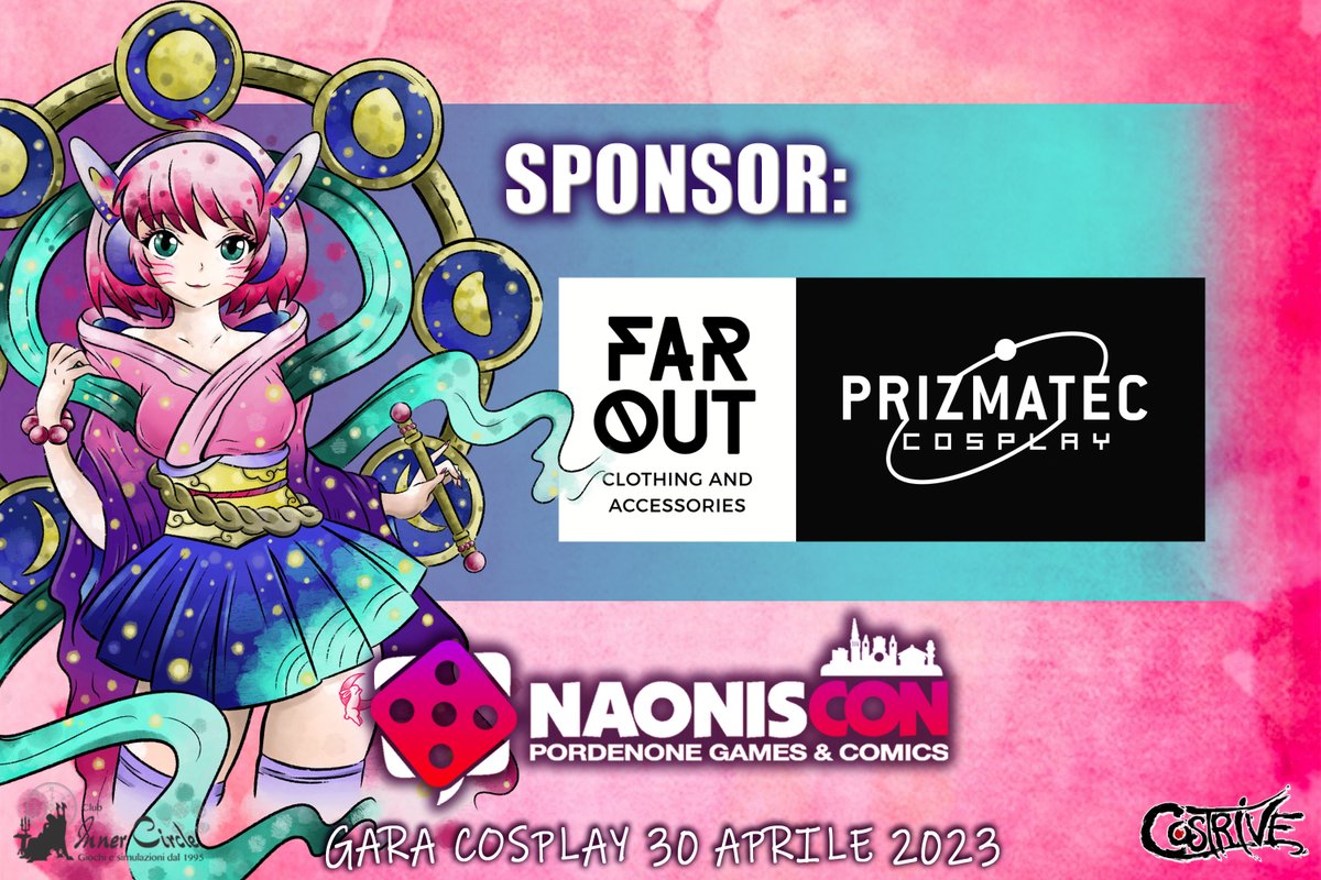 Costrive's tweet photo. Anche quest'anno @Prizmatec  / @FaroutPordenone  sponsorizzeranno un premio della gara cosplay, una mistery box con vari gadget marchiati FAROUT!

EVENTO FACEBOOK:
https://t.co/hLpkTxvubb

#costrive #cosplay #garacosplay #NaonisCon #NaonisCon2023 #farout #prizmatec #mysterybox https://t.co/BJ7LY3CDrV