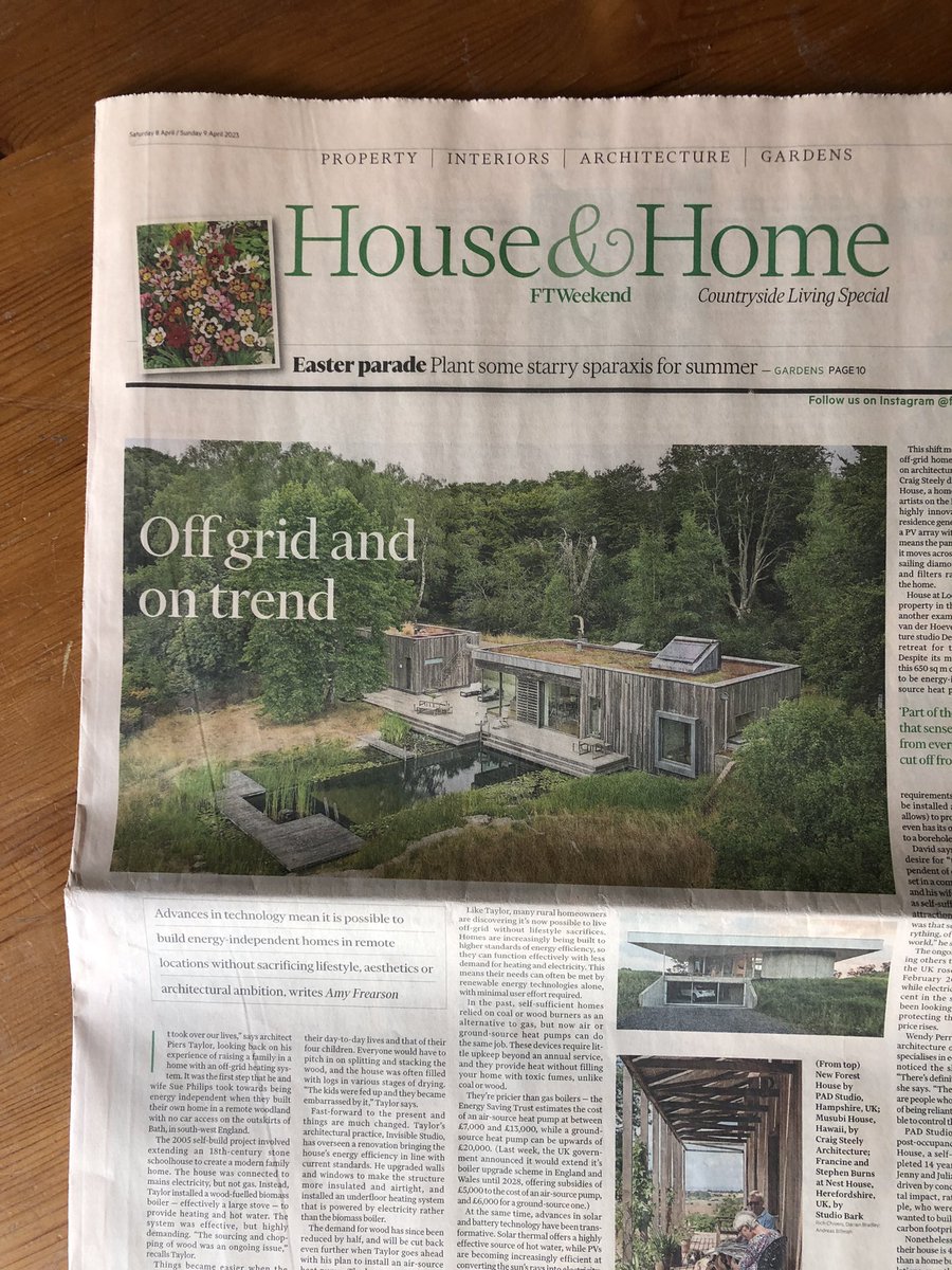 On todays <a href="/ftweekend/">FT Weekend</a> House &amp; Home cover, I explore the modern world of off-grid homes. Featuring <a href="/Piers_Taylor/">Piers Taylor</a> @PADstudiouk <a href="/StudioBark/">Studio Bark</a> <a href="/denizenworks/">denizen works</a>
