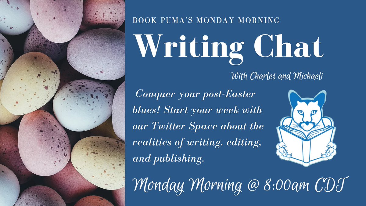 After a weekend of celebration, #MondayMorning can feel like a dreary return to reality. Undo the blue—get with the Pu(ma)! Charles and Michaeli provide a pick-me-up, writing-style. Set your reminder today!

x.com/i/spaces/1YpJk…

#WritingCommunity #livechat #livespace
