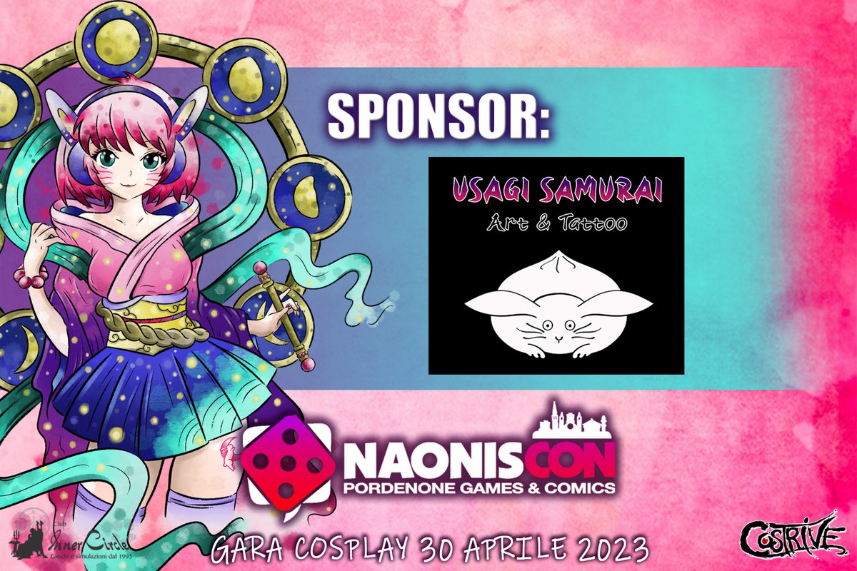 Costrive's tweet photo. Usagi_Samurai_art_tattoo sponsorizza il PREMIO COPPIA con un buono sconto di 30€ ciascuno per un tatuaggio!

EVENTO FACEBOOK:
https://t.co/hLpkTxvubb

#costrive #cosplay #garacosplay #NaonisCon #NaonisCon2023 #premi #buonotattoo #usagisamuraiarttattoo https://t.co/Y3eXkZafK9