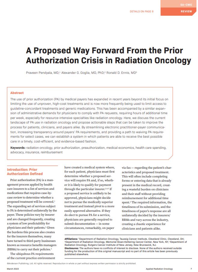 Applied_RadOnc's tweet photo. A Proposed Way Forward from the Prior Authorization Crisis in Radiation Oncology | Complimentary SA-CME credits are available for this article ⏭https://t.co/Y7V0ImHGC3
#FutureRadOncRes #RadOncRes #RadOnc #MedPhys @PPendyalaMD @alexgoglia @RonEnnisMD1 https://t.co/c6VD2FgM17
