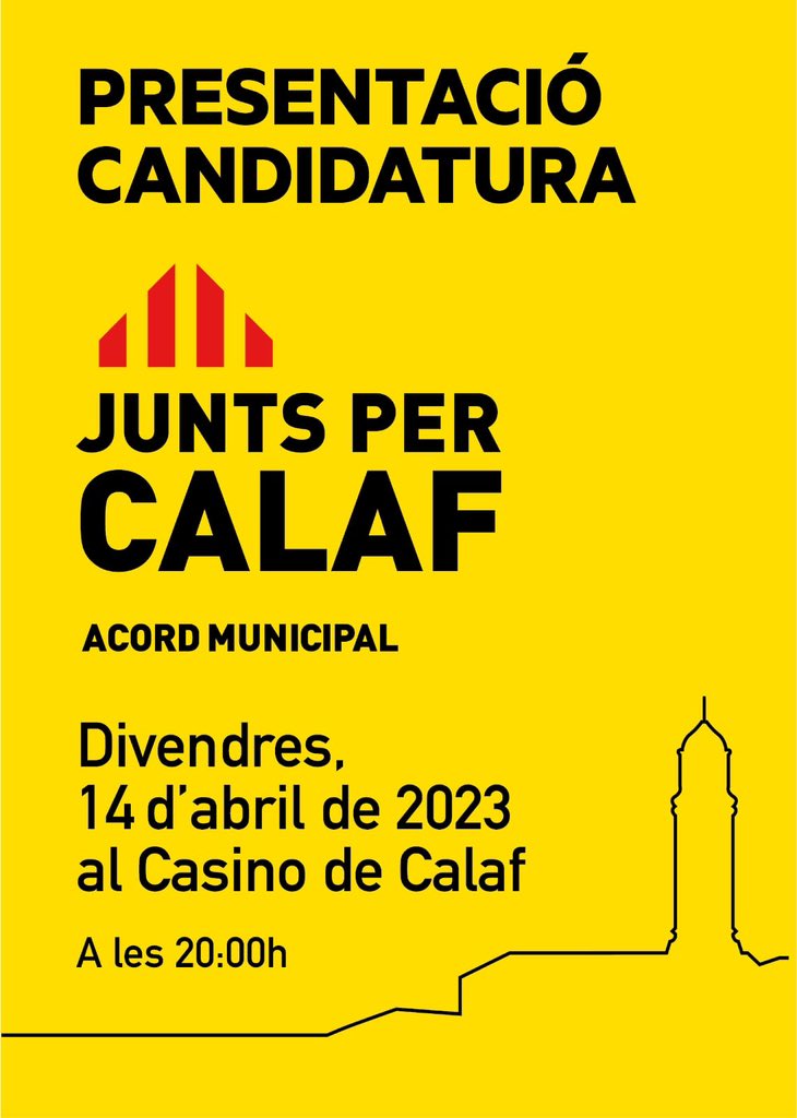ERCAnoia's tweet photo. 📣El divendres 14 d’abril @JuntsPerCalaf presentarà la seva candidatura a les #EleccionsMunicipals del maig.
Us esperem❕
#Calaf #AltaSegarra #Anoia #MunicipisRepublicans https://t.co/NDopYZ8uAi