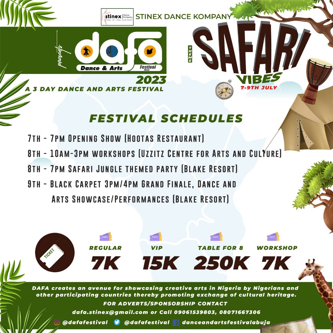 dafafestival's tweet image. This year, we are showcasing African creativity (arts) in its purest form and  in different spices.
We are featuring both international and local artists, expect three (3) days of amazing workshops, performances,and unforgettable parties
#dafafestival #dafa #AbujaTwitterCommunity