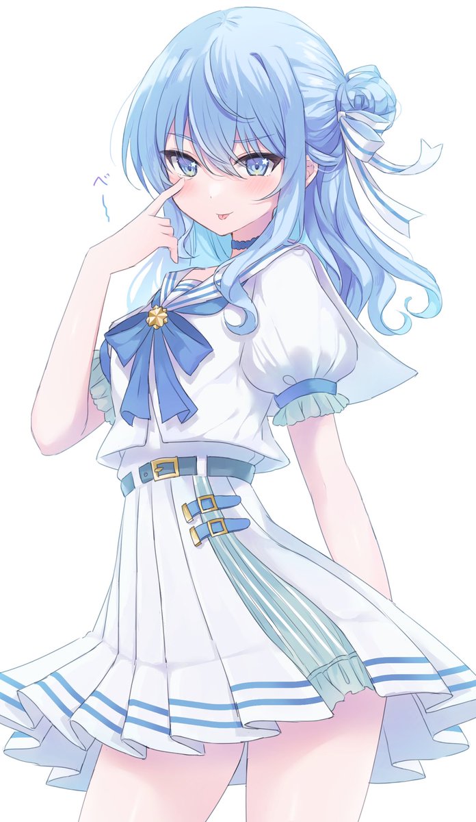 hoshimachi suisei 1girl blue hair solo blue eyes tongue out tongue school uniform  illustration images