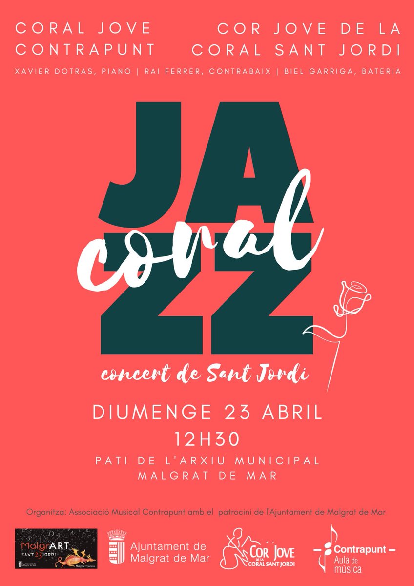 corjovestjordi's tweet photo. Per la Diada de Sant Jordi, no dubteu a venir a escoltar el concert del @CJContrapunt i nostre!  L' entrada és lliure i gratuïta.

#corjovestjordi #esquitxespurna #coralsantjordi #coralsjovescat #corjovecontrapunt #malgratdemar #diadadesantjordi #concertdesantjordi #santjordi https://t.co/o4uafQbVA4