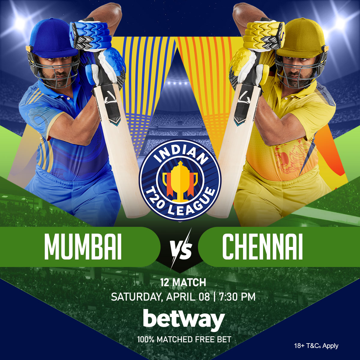 InsideSportIND's tweet photo. Mumbai Indians vs Chennai Super Kings, Mumbai: 7:30 pm IST 

Download the Betway app https://t.co/ycDNZPNFJQ to get all the data &amp; insights. 📱

#BetwayIndia | #IPL2023 | #MIvsCSK | @Betway_India https://t.co/DdEDGREJsZ