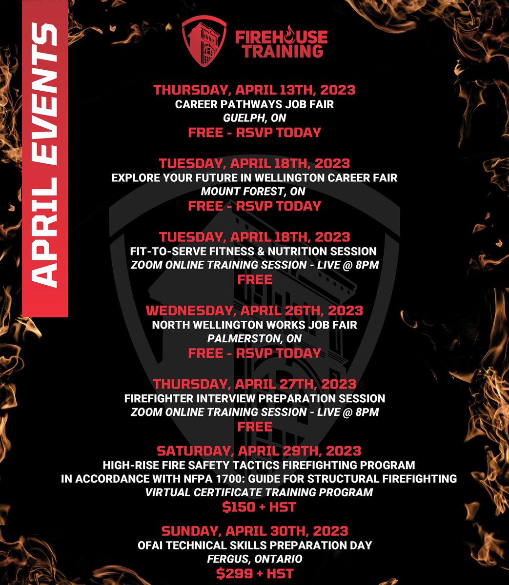FirehouseTrain1's tweet image. April is going to be wild. With multiple career fairs in the tri-cities area, industrial hazmat and incident command training, high-rise firefighting content and even interview prep; contact us to join these events and more. Come on out and join us!🙋🏼‍♂️🔥#aprilevents