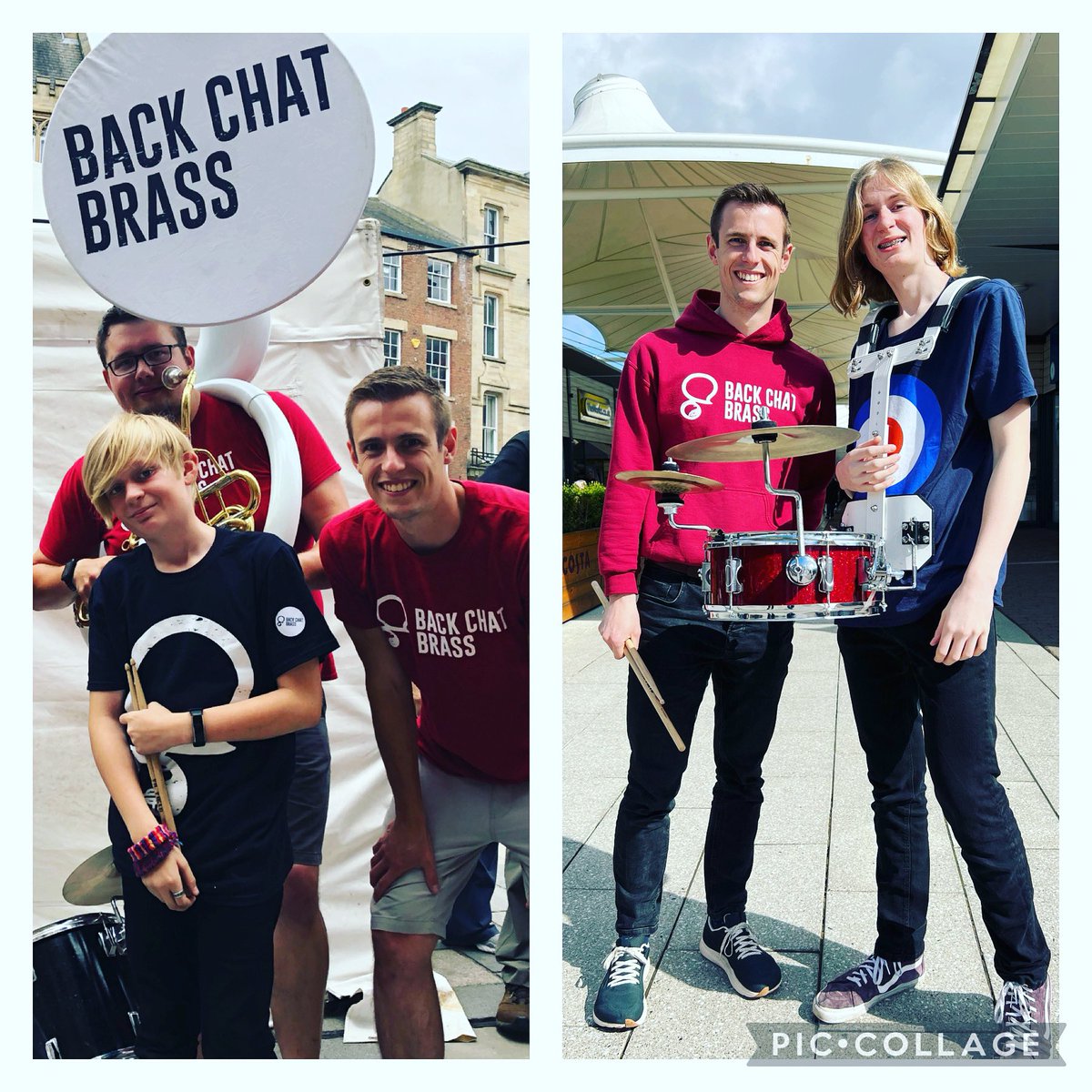 Great to see <a href="/BackChatBrass/">Back Chat Brass</a> at @dalton_park today! Here’s a flashback to 2018 and a smaller @fergus_hamill 🥁
