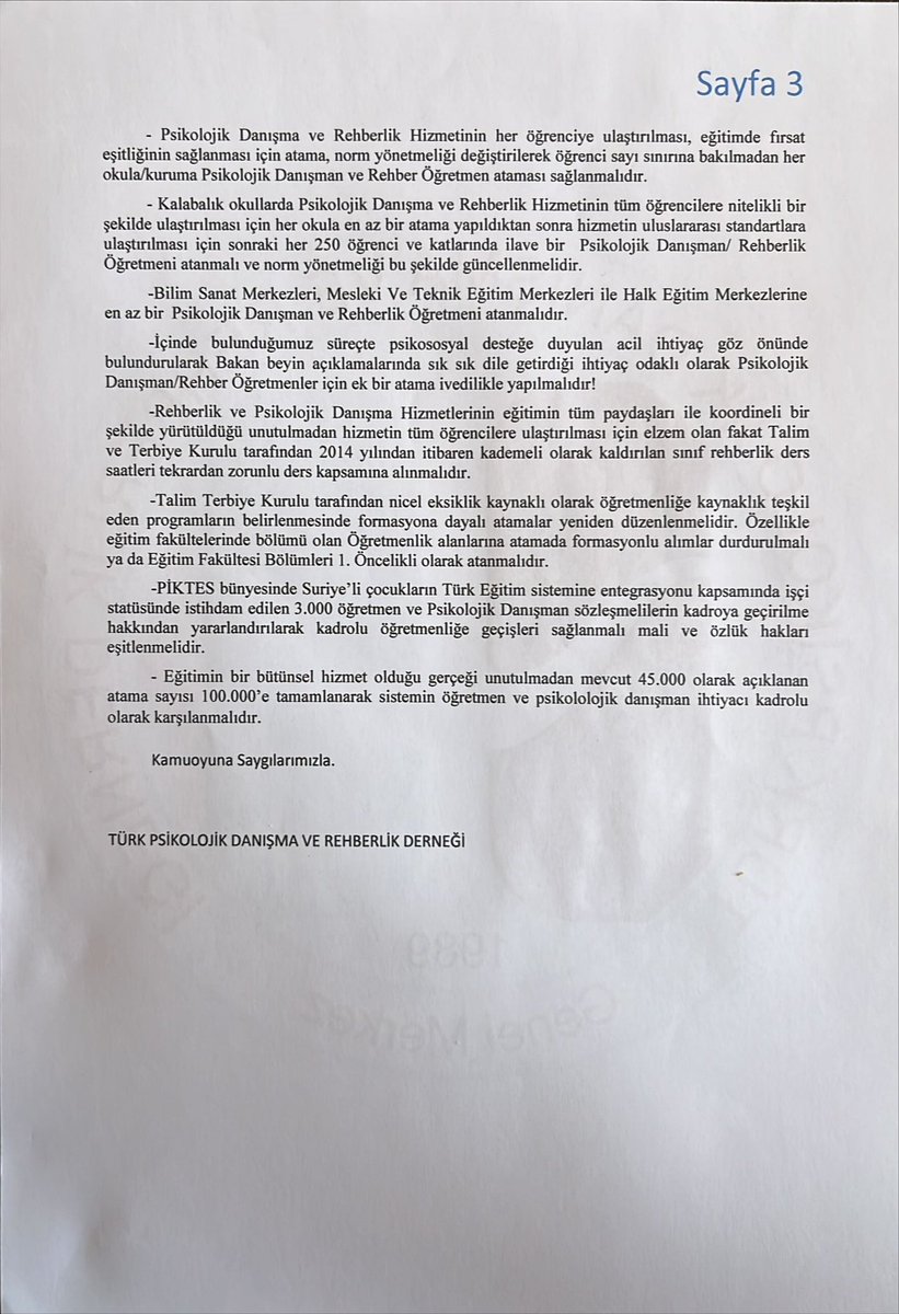 Öğrenci sayı sınırına bakılmadan her okula Psikolojik Danışman 💫

#PDRmeydandaNormNerde

<a href="/RTErdogan/">Recep Tayyip Erdoğan</a> 
<a href="/tcmeb/">Millî Eğitim Bakanlığı</a> 
<a href="/prof_mahmutozer/">Mahmut Özer</a> 

Basın açıklamamız 👇