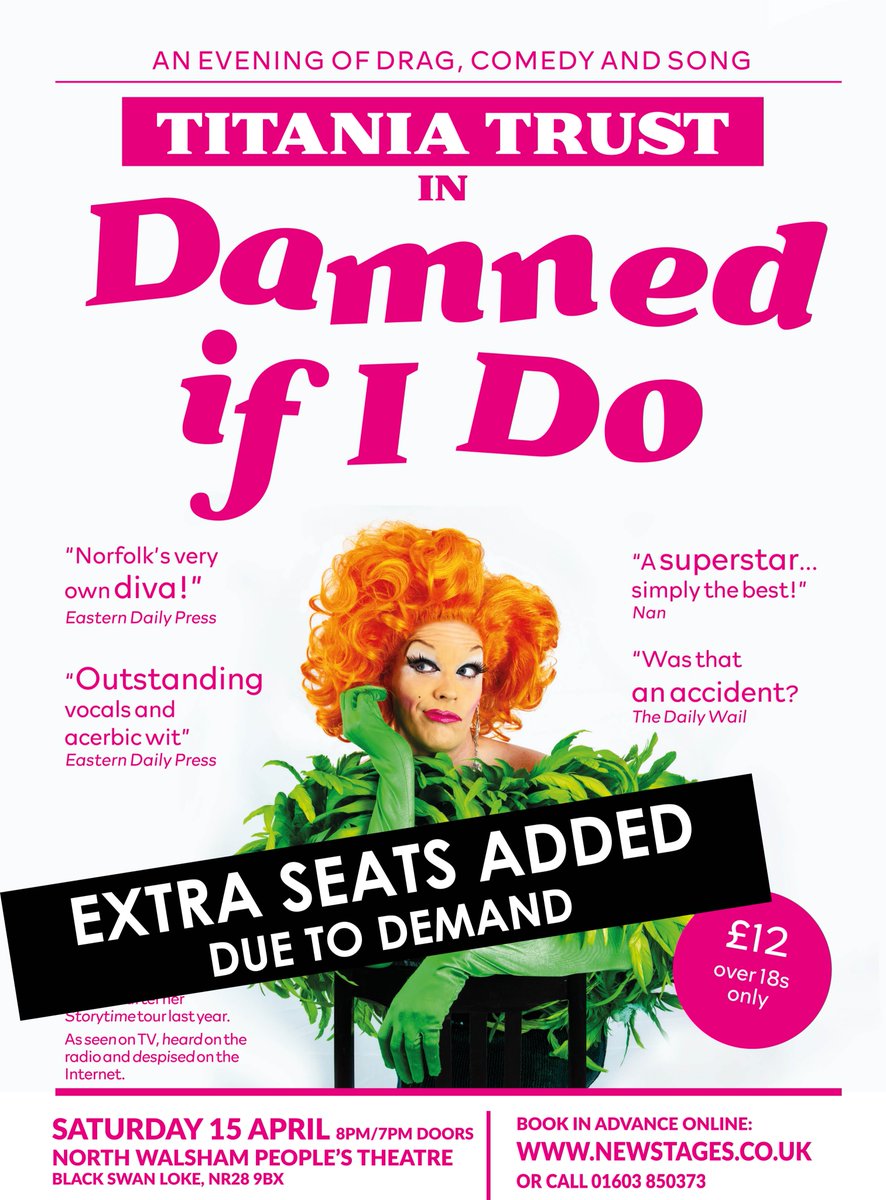 Ooh get me! EXTRA SEATS added due to demand!
Yes we have a few extra seats available for my show DAMNED IF I DO at North Walsham People's Theatre on Saturday 15th April.
Book now! newstages.co.uk 🥰🤩🥳
