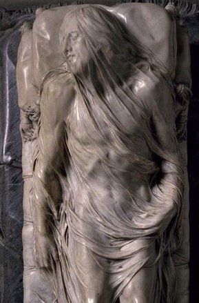 Statue of dead Christ covered in the shroud by sculptor Giuseppe Sanmartino in Naples.