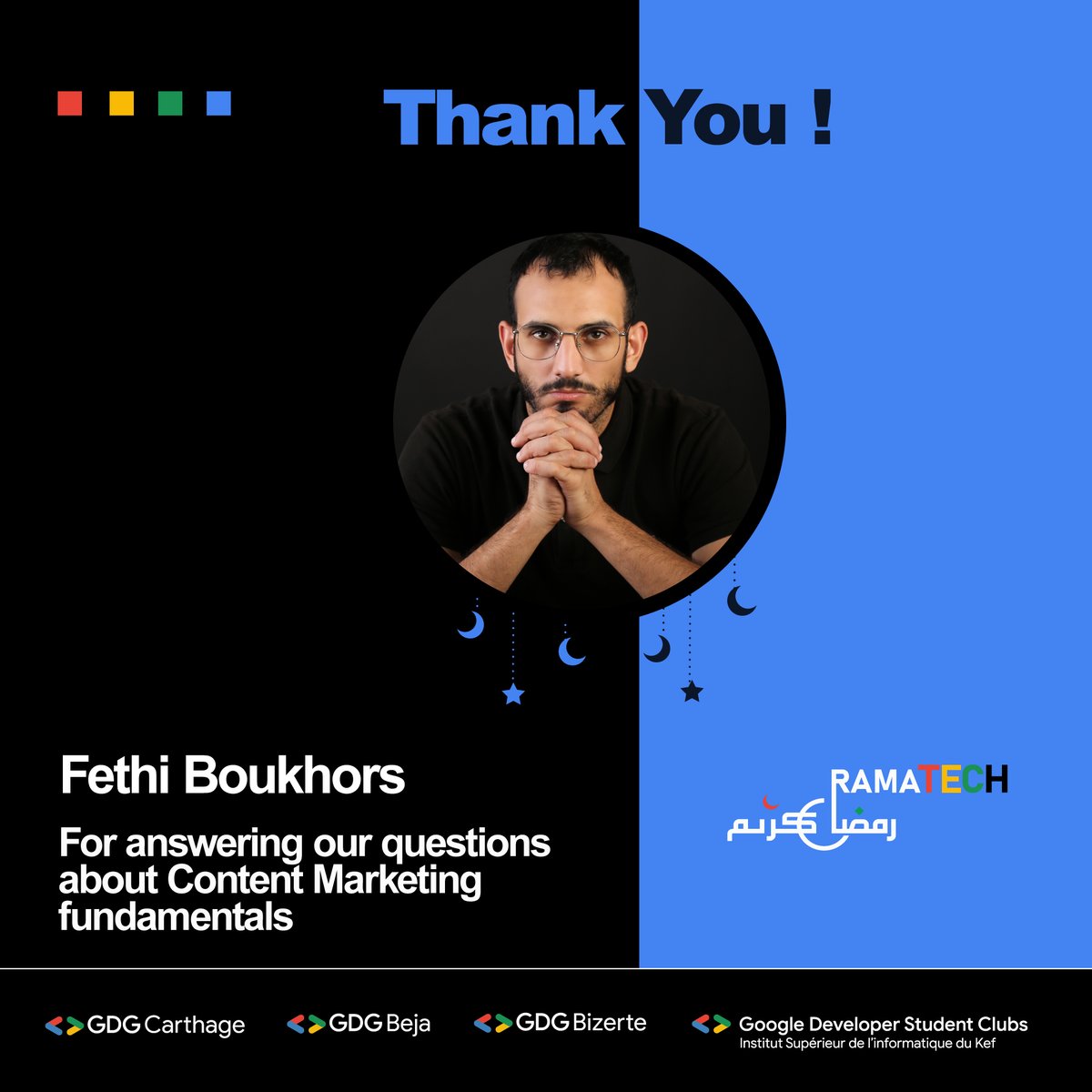 GDGBeja's tweet photo. 🌟A huge thank you to @FethiBoukhors  for delivering an amazing online session on Content Marketing! Your  insights and strategies were truly eye-opening! 🌟#RAMATECH to be continued learning and growth in the land of Digital Marketing! 🚀 
 #gdgbeja #gdgcarthage #gdgbizerte https://t.co/jyvxsAv0Sa