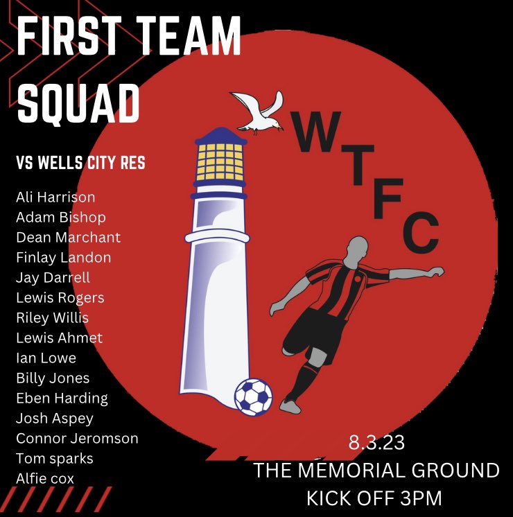 Watchet Town F.C (@watchettownfc) on Twitter photo Match Day | 🔴⚫️
First Team vs <a href="/WellsCityRes/">Wells City Reserves</a>
@ The Memorial Ground, Kick Off 3pm
Good luck to everyone involved
🔴⚫️ Match Day | 🔴⚫️
First Team vs <a href="/WellsCityRes/">Wells City Reserves</a>
@ The Memorial Ground, Kick Off 3pm
Good luck to everyone involved
🔴⚫️