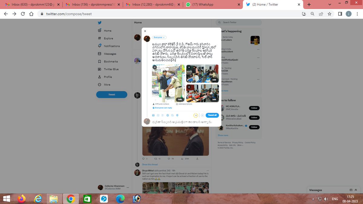 ఖమ్మం జిల్లా కలెక్టర్ శ్రీ వి.పి. గౌతమ్ గారు శనివారం నగరంలోని నారాయణ, జ్యోతి బాలమందిర్ హైస్కూళ్లలో ఏర్పాటు చేసిన పదో తరగతి పరీక్షా కేంద్రాల ఆకస్మిక తనిఖీ చేశారు.  పరీక్షా కేంద్రంలోకి విద్యార్థులతో పాటు అధికారులు, సిబ్బందిని తనిఖీ చేయాలని, సెల్ ఫోన్ అనుమతించవద్దని,