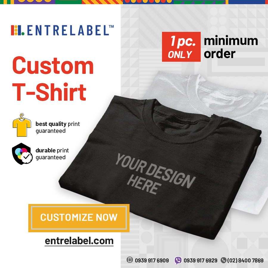 EntreLabel's tweet image. Start your shirt business today with #EntreLabel. Conveniently customize your shirts with just 𝟭 𝗣𝗜𝗘𝗖𝗘 𝗠𝗜𝗡. 𝗢𝗥𝗗𝗘𝗥 𝗤𝗧𝗬. Saan ka pa?   Customize yours now at entrelabel.com! #design #stickers #customized #customshirt #shirtbusiness