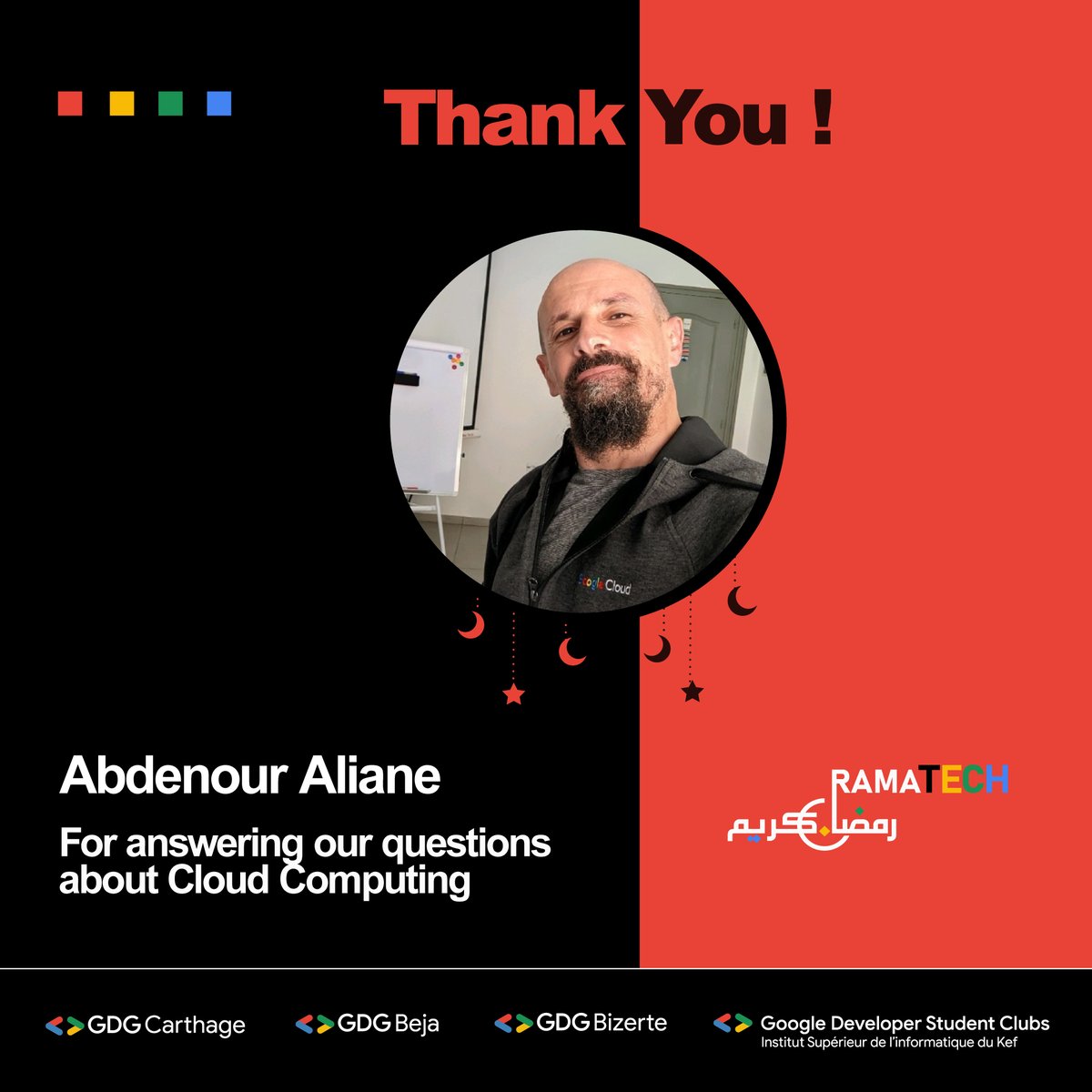 GDGBeja's tweet photo. ๐Big thank you to Abdenour Aliane for sharing his expertise on cloud computing in our online session! We couldn't have asked for a more knowledgeable and engaging speaker. ๐#RAMATECH to be continued learning and growth in the world of Cloud Computing! ๐ โ ๐ช https://t.co/MSTS9glU17