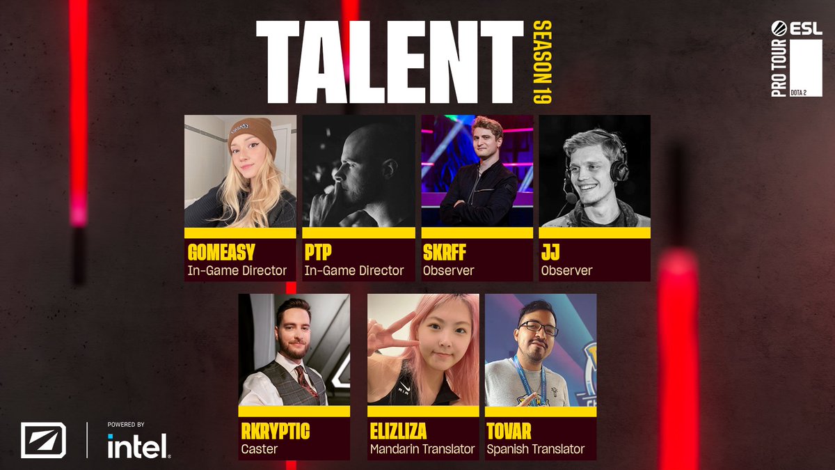 ESL Dota2 (@esldota2) on Twitter photo We have more fantastic faces joining our #DreamLeague Season 19 team! Please welcome <a href="/gomeasy/">Michelle Gómez</a>, <a href="/elMakoLoco/">PTP</a>, <a href="/skrff/">Rikard 'skrff' Melin</a>, <a href="/JJLiebig/">JJ - PimpmuckL</a>, <a href="/tovarkun/">Tovar</a>, @Elizliza18 and <a href="/rkryptic/">Ricky</a>! 👏 We have more fantastic faces joining our #DreamLeague Season 19 team! Please welcome <a href="/gomeasy/">Michelle Gómez</a>, <a href="/elMakoLoco/">PTP</a>, <a href="/skrff/">Rikard 'skrff' Melin</a>, <a href="/JJLiebig/">JJ - PimpmuckL</a>, <a href="/tovarkun/">Tovar</a>, @Elizliza18 and <a href="/rkryptic/">Ricky</a>! 👏