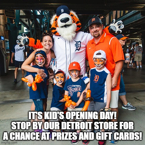 FanaticUSports's tweet photo. It's Kid's Opening Day at our Detroit store! Stop by for your chance to win Opening Day t-shirts and a $25 FanaticU gift card! We have new Tiger gear for the whole family, including jerseys, hoodies, hats, t-shirts and more! Shop Garden City, Taylor or https://t.co/aCpr7DsBYv https://t.co/1gc1rgDyD9