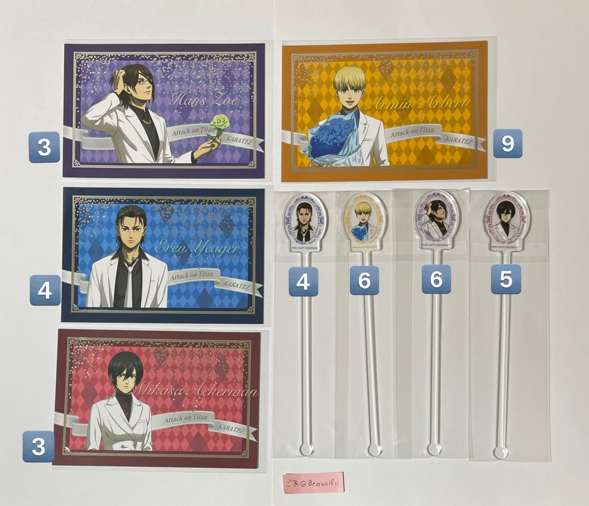 Beiowolf11's tweet photo. 交換　
進撃の巨人　カラオケの鉄人　カラ鉄
ポストカード　マドラー　コースター
ブロマイド

譲)画像参照

求)リヴァイ　ポストカード>コースター>マドラー

描き下ろしは同種同士(含む◎)

ご不快でなければ比率違い抱合せ◎

ポストカード、コースター⇄マドラー(当方)◎

都内手渡しor郵送

→ https://t.co/eQbbU19IeF