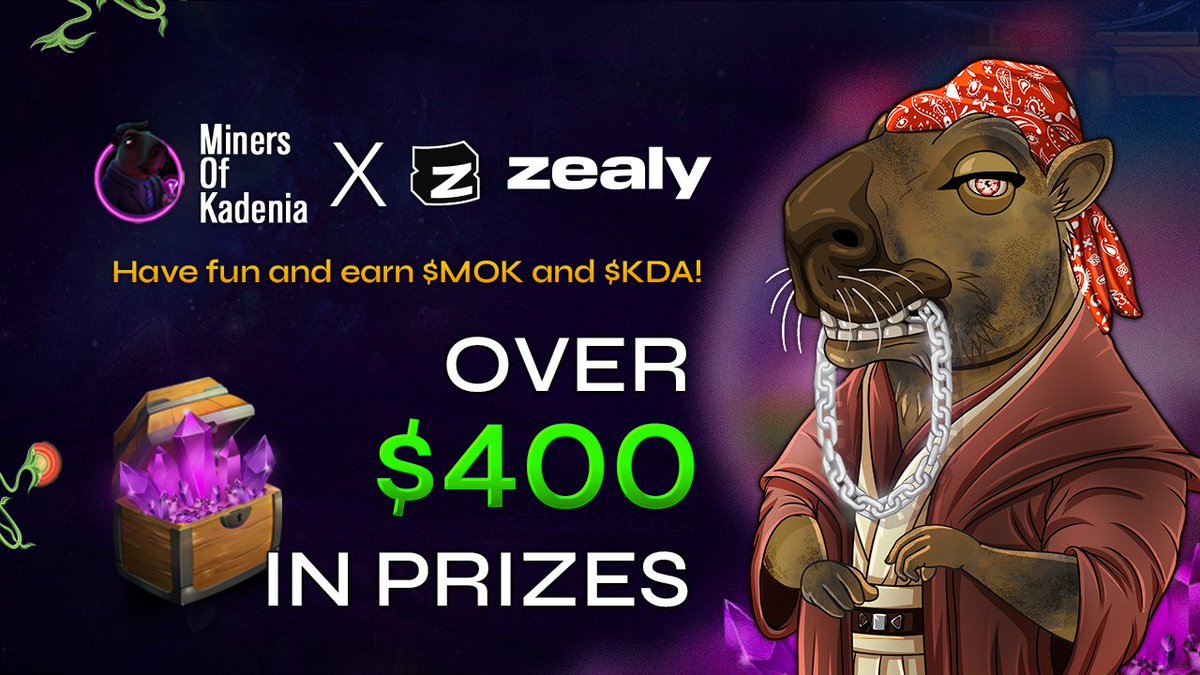 A <a href="/zealy_io/">Zealy</a> web3 giveaway is still ongoing!!

400 $KDA &amp; 10,000 $MOK up for grabs in the current sprint $450+ Free entry!  

To enter: 
🤝Join our Zealy:
zealy.io/c/theminersofk…
🪧New Missions Daily 
✅Complete Missions 
🎉Win Prizes!!
#Kadena #Giveaway #Airdrop #cryptocurrency