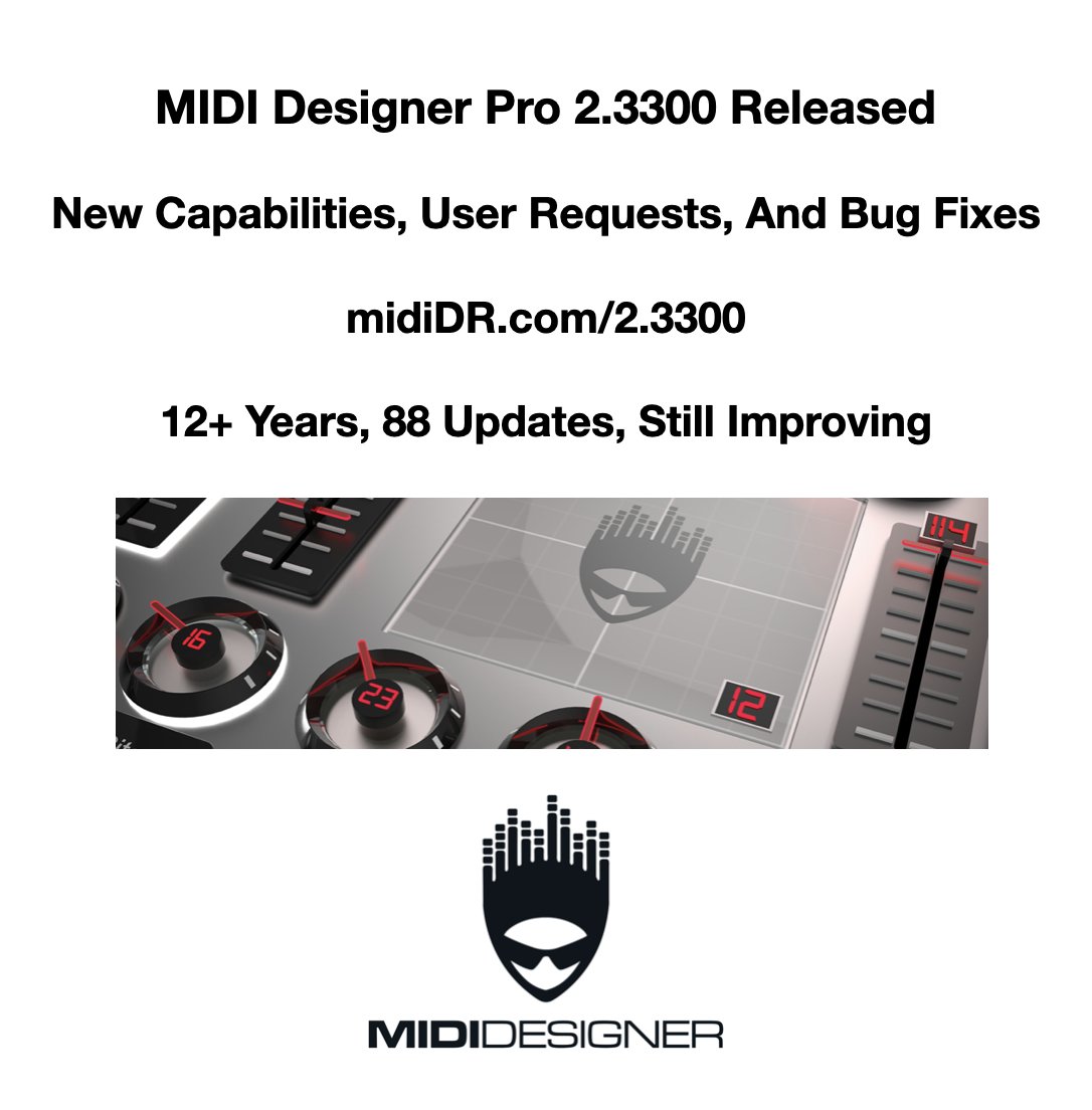 MIDIDesigner's tweet photo. MIDI Designer Pro 2.3300 Released
New Capabilities, User Requests, And Bug Fixes
https://t.co/C39gepwQ8x
12+ Years, 88 Updates, Still Improving
your perfect MIDI controller
dream :: create :: play
#communityPowered #dreamCreatePlay #iosMidi https://t.co/w4F6H1LOFJ