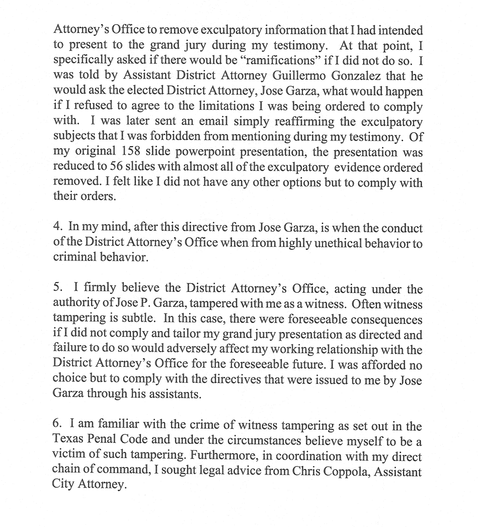 MarinaMedvin's tweet photo. Daniel Perry case -- read the affidavit from the lead detective, claiming that the Soros DA directed him "to remove exculpatory information that I had intended to present to the grand jury during my testimony."

This detective believes the Soros DA acted criminally. https://t.co/3iDhWUZLkh