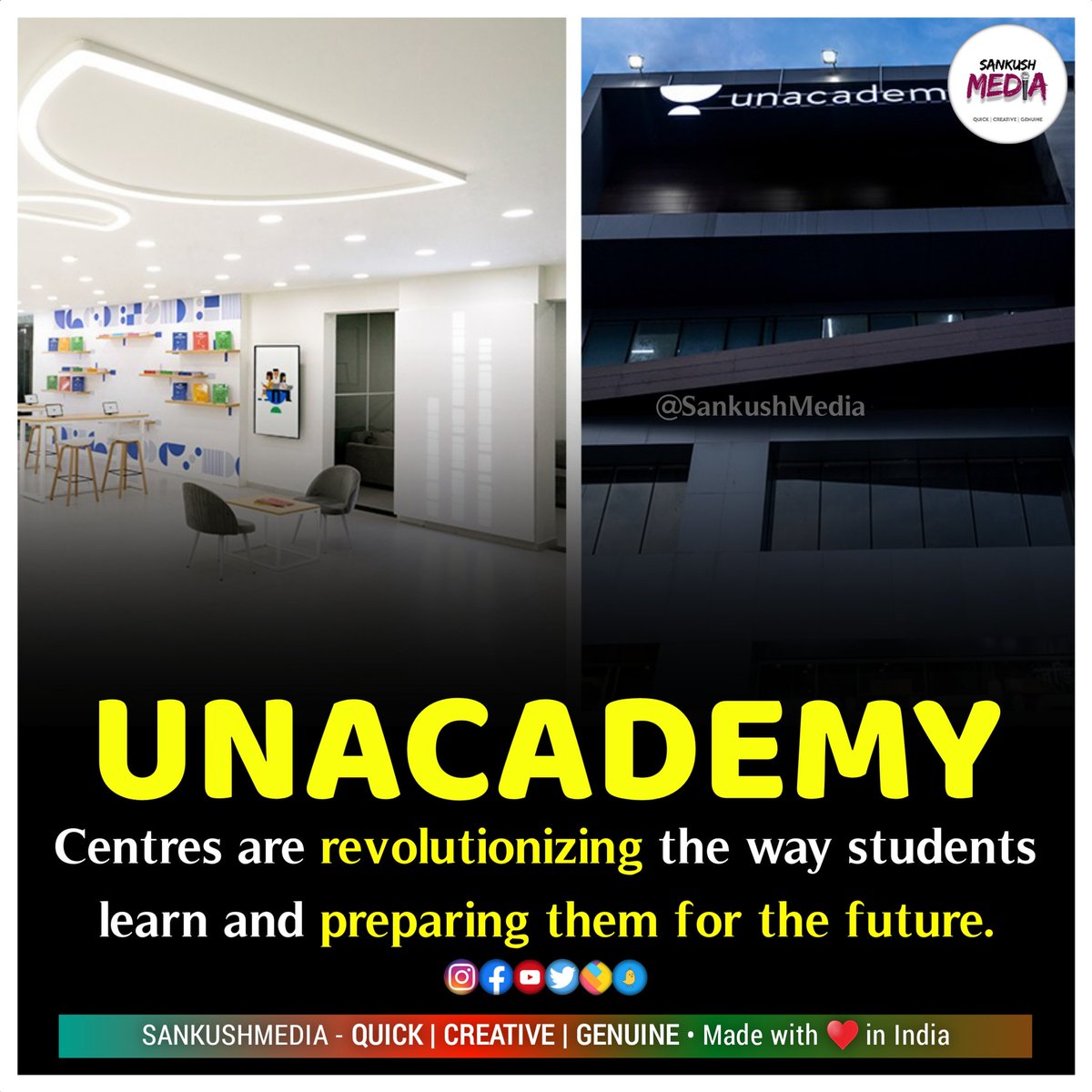sankushmedia's tweet image. The centres provide students with access to modern infrastructure and high-tech classrooms equipped with advanced technology, along with a hybrid learning model that combines offline and online learning. 

#SankushMedia #indianedtech #Edtechstartup #Edtech #Unacademy