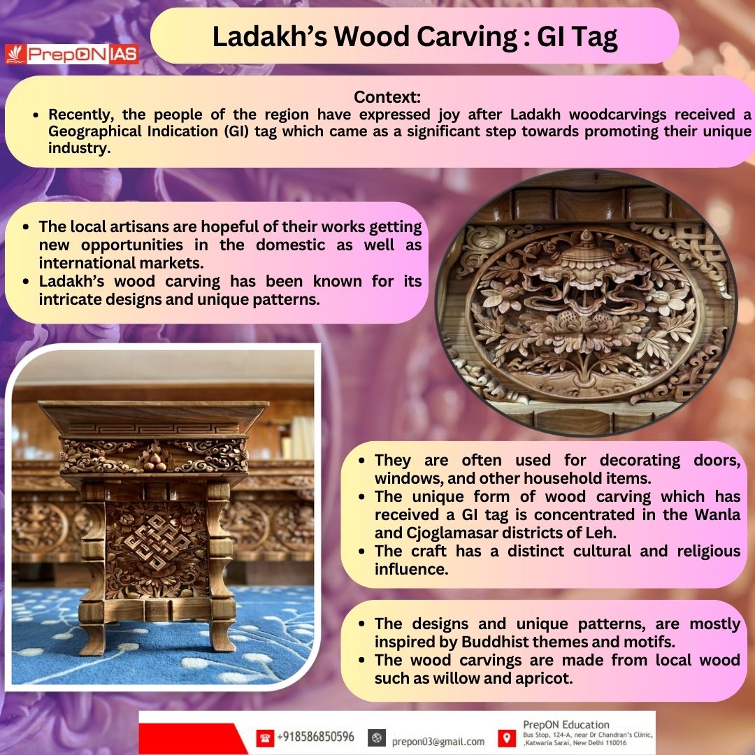 Ladakh’s Wood Carving  GI Tag
#gitag #ladakh #jammukashmir #jandk #geographicalidentification #woodcarving #woodcarvings #woodcarvingart #uniqueindustry #internationalmarket #craft #culture #willow #apricot #motifs #leh