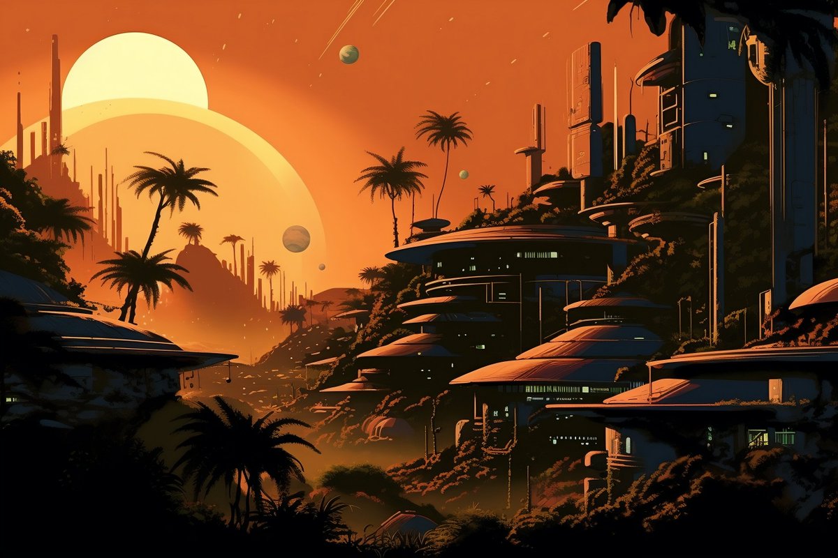 DecentLandArt's tweet photo. 🗿DECENT LAND ADVENTURES🗿

Scene #3 - 🌇JUNGLE VILLAGE🌇

"As the double sunset yawned, our path - littered with ancient ruins - led to somewhere marvellous; a once prosperous Village - a hamlet of rusted, iron discs, now overtaken by a native hominid."

👇keep reading to vote👇 https://t.co/aCNdcqYKmu