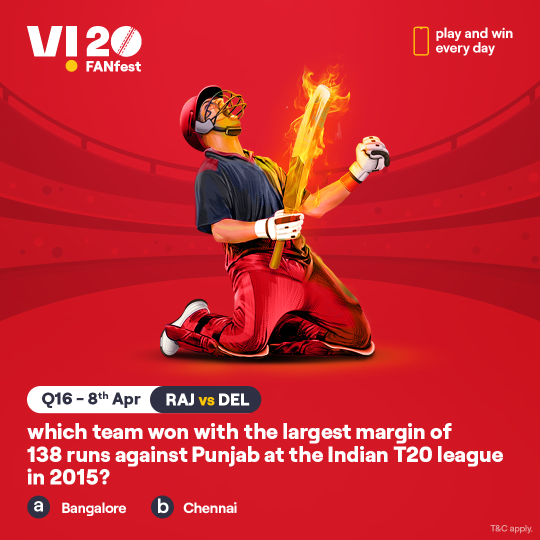 Here’s your chance to win the hottest prizes. Comment #Vi20FANFest with the right answer to all the questions today and stand a chance to win big – a📱every day. The one who gets the most questions right this season will get 2 tickets to the finale. #ContestAlert #Cricket
