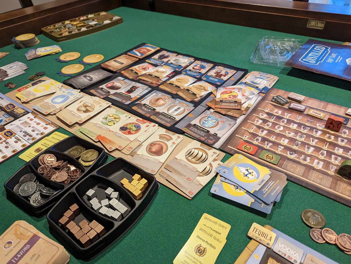 Distilled from @paverson is quickly turning into a favorite. From one of the best learn to play experiences with First Taste, it was great playing our first game without that set up. 

#boardgames #boardgamegeek #tabletopgames #tabletopgaming #Distilled #PaversonGames