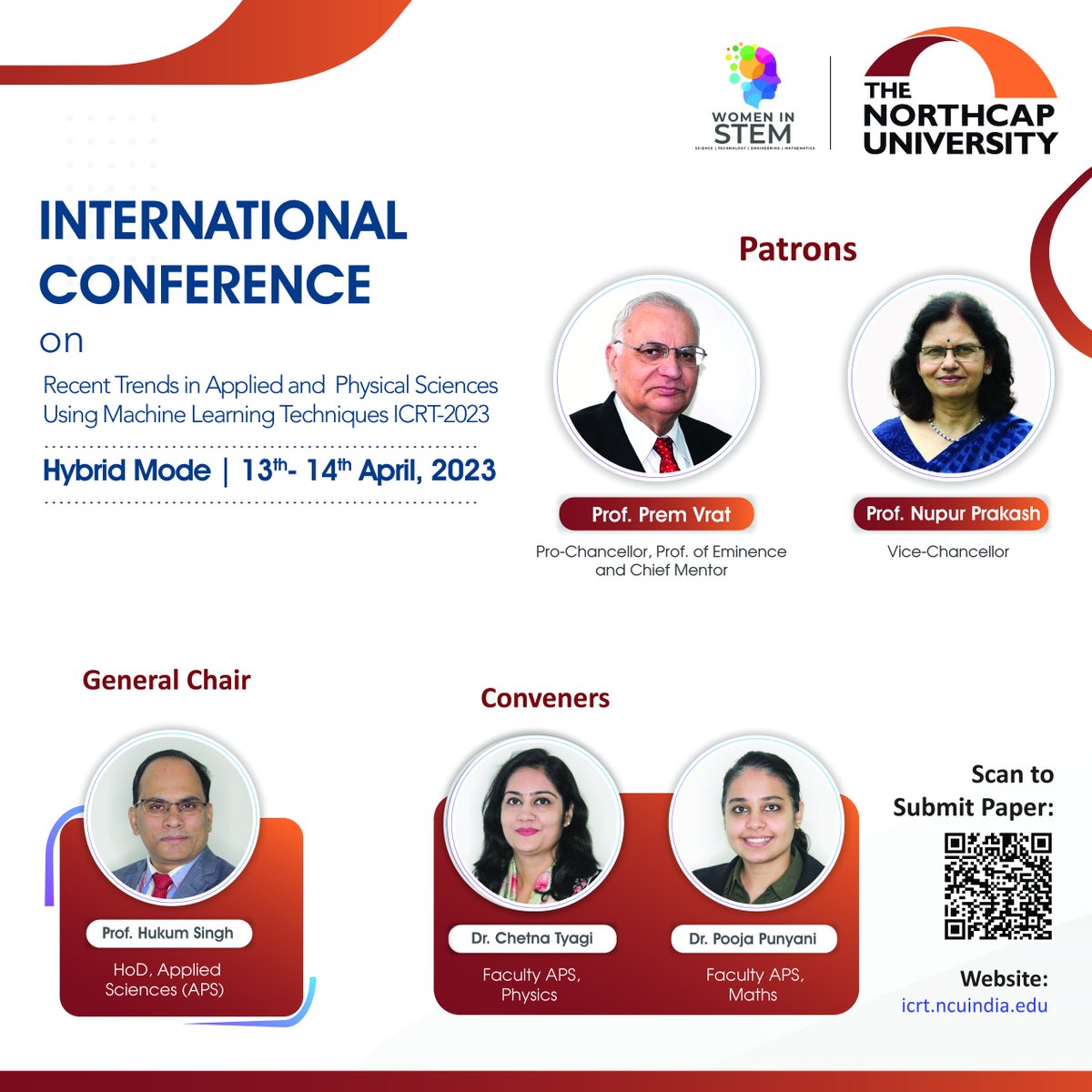 NorthCap_Univ's tweet photo. We're super excited to bring to you an International Conference on the topic 'Recent Trends in Applied and Physical Sciences Using Machine Learning Techniques ICRT 2023' neing hosted on NCU campus from 13th to 14th April in hybrid mode.
#NCU #NorthCap #TheNorthCapUniversity https://t.co/nxiJB31wP6