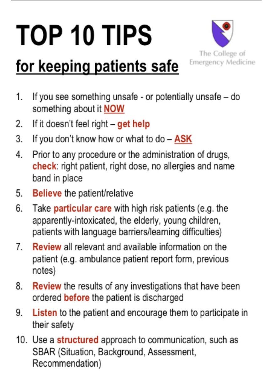 “Top 10 Tips for Keeping Patients Safe in the Emergency 🚨 Department” #RCEM #NHS #KKM #PatientSafety #EmergencyDepartment #FOAMed #FOAMem #FOAMcc #EMCCM #MedEd #HumanFactors #FirstDoNoHarm #PrimumNonNocere