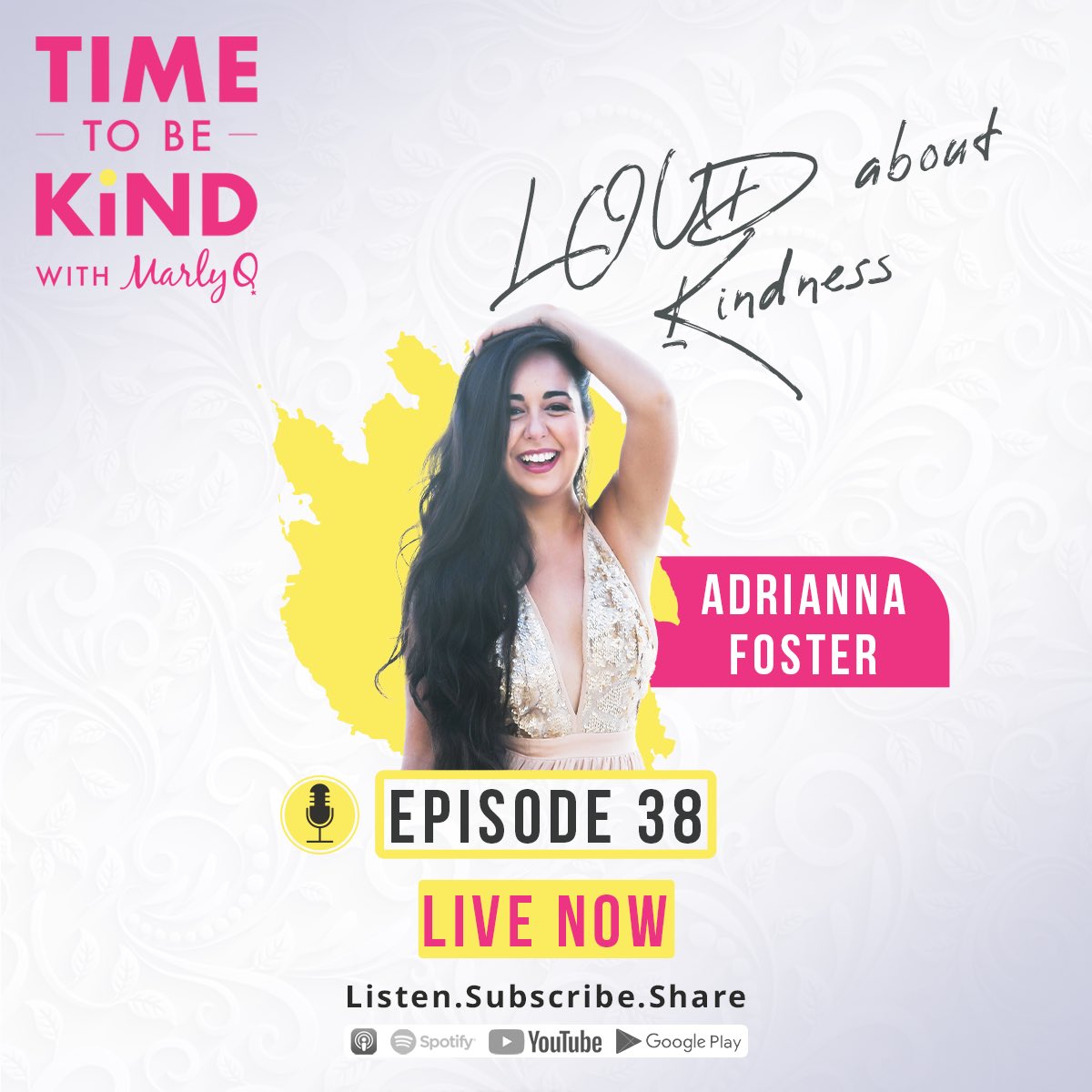 Best time to get LOUD about kindness … is NOW! 

Ep 38 of “Time to be Kind with Marly Q” features Mexico’s beloved voice <a href="/AdriannaFoster/">Adrianna Foster</a> 

Listen Now on YouTube, Apple, Spotify, Google or directly on my site with full transcription and show notes too!🎧💕marlyq.com/38