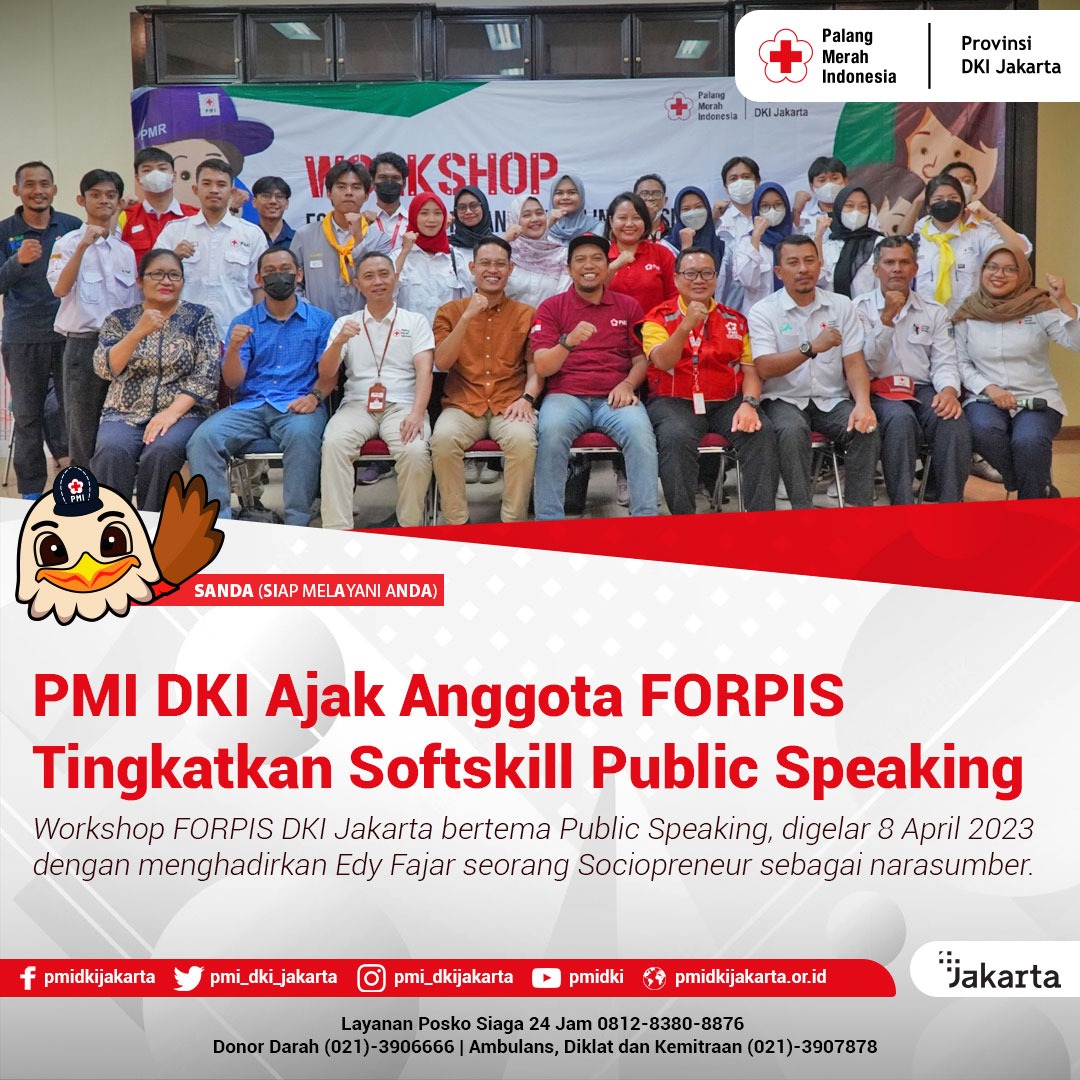 PMI_DKI_Jakarta's tweet photo. Acara Workshop FORPIS sukses digelar dengan baik. 26 peserta dari PMI se-DKI Jakarta belajar teknik-teknik Public Speaking dari sociopreneur Edy Fajar Prasetyo dan mendapat motivasi dari Pengurus PMI DKI Jakarta, Andi Angger.
#WorkshopFORPIS #PublicSpeaking #RelawanPMI #PMR https://t.co/P0KYSQcjzD