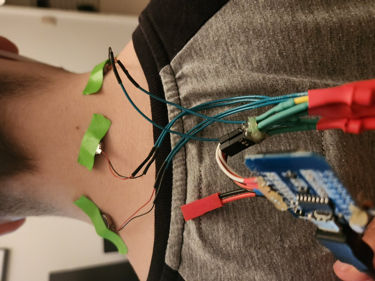 So excited to test it out the haptic device sent by @sneheshs and <a href="/Ishantjr/">Ishan Tamrakar</a> from <a href="/UofMaryland/">Univ. of Maryland</a>. The audience's physiological data will play an active role in a triadic musical performance. Come to the Crypt Gallery on April 14th at 6 pm and see what we're doing. 😍