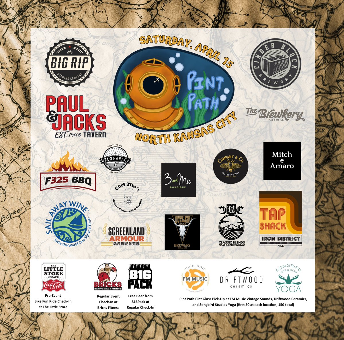 Pint Path is NEXT SATURDAY!!! 18 participating businesses (with 3 locations for glass pick-up), pre-event Fun Ride Check-In with specials at The Little Store, regular Check-In at Bricks Fitness w/free beer from <a href="/816_pack/">816pack</a>! Get your tickets now: pintpathnkc.eventbrite.com