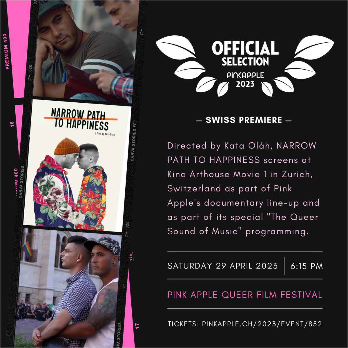 13thGenFilm's tweet photo. We’re excited to announce the * Swiss Premiere * of Kata Oláh's NARROW PATH TO HAPPINESS, screening as part of “The Queer Sound Of Music” program on Saturday, April 29th at 6:15pm at the #PinkApple Film Festival in Zurich, Switzerland. ❤️🏳️‍🌈🎬

Details: 👉 https://t.co/zBhcbVLVhS https://t.co/xg8aP12pSA