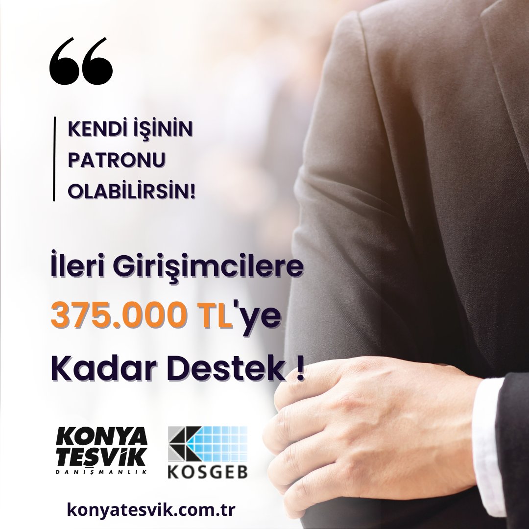 İleri Girişimci Eğitimini tamamlamış olan girişimcilerin kurduğu işletmeler başvurabilir.
Makine, Teçhizat ve Yazılım Desteği:
Düşük orta-düşük 100.000TL / Orta-yüksek 200.000TL / Yüksek 300.000TL

#Girişimcilik #Hibe #Konya #Kosgeb