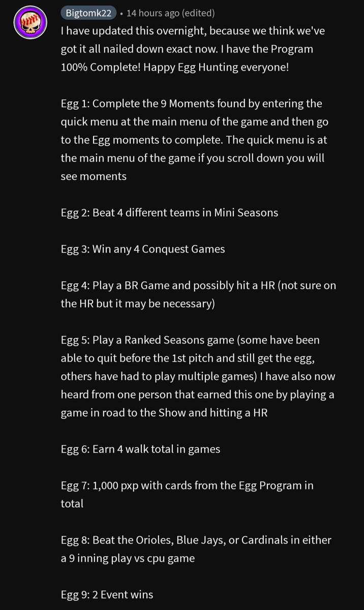 Bigtomk22YT's tweet image. For anyone out there who's still looking for all of the Golden Eggs, here is a list and breakdown of how to earn each one. I have it completed and have updated it as the pinned comment in the video on my channel about the program. #MLBTheShow23 #MLBTheShow