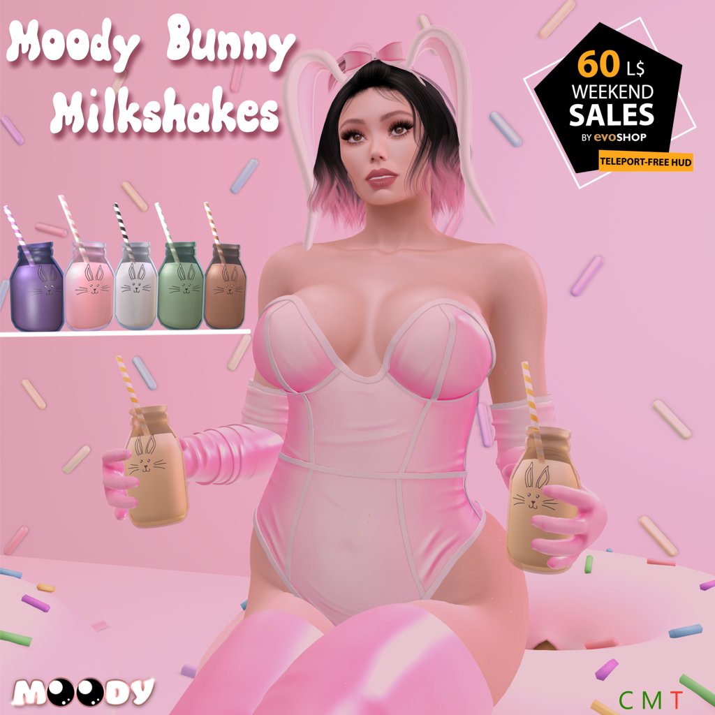Robotshaz1's tweet photo. Moody Bunny Milkshakes. Holdable and decor versions included. The decor ones are land impact 1 each. Flavors of strawberry,banana,blueberry,minty,milk and chocolate. Available in the 60L$ EvoShop sale! :D Get hud- https://t.co/cZxwYTbHtY. #evoshopsale #evoshop #bunnyshakes #sl https://t.co/z1rss4UOWo