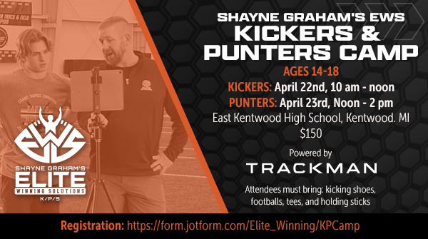 EWS_Mentality's tweet photo. Save your spot for 15-year NFL vet @Shaynegraham17's skills camp! 

👨I Punters &amp; Kickers, ages 14-18
📅I April 22 &amp; 23
📍I Kentwood, MI 
🎟️I https://t.co/mgziHKF6Wt https://t.co/pLVXJ3xnyl