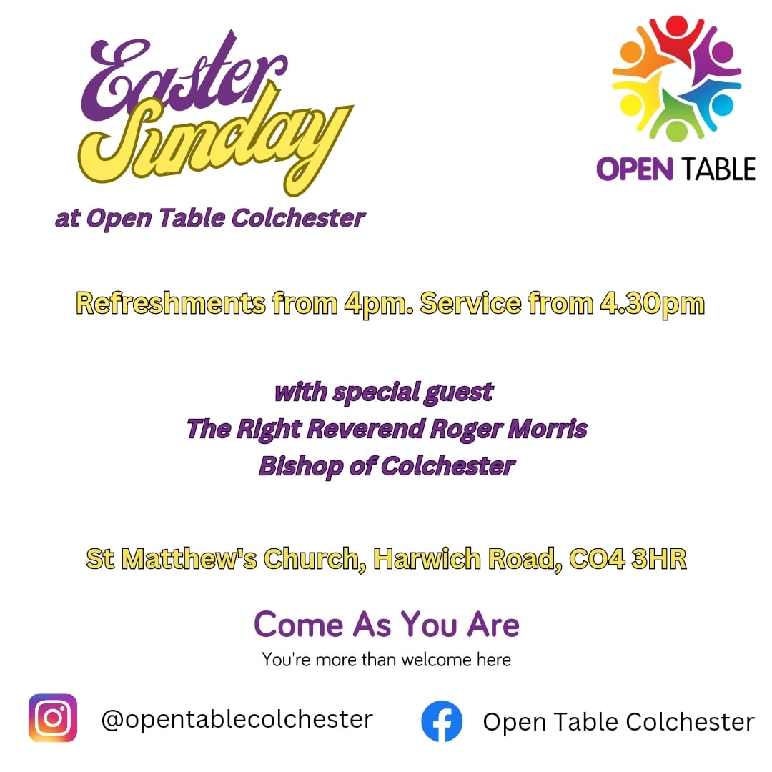 Very excited for tomorrow's <a href="/opentablelgbt/">Open Table Network</a> Easter service, where the wonderful @bishcolchester will be joining us!