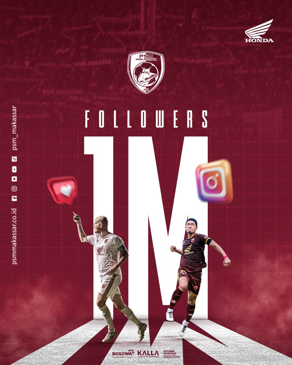 PSM_Makassar's tweet photo. Akhirnya!!! Yeayyy akun Instagram @PSM_Makassar ini sudah hit 1.000.000 pengikut 🎉🎊

Mari terus membangun sosial media klub kita yang tercinta ini. Seluruh kritik dan saran pasti kami dengarkan, namun tidak dapat kami respon satu per satu.

#EwakoPSM #PSMJuara #1MFollowers https://t.co/dR8afPzyQE