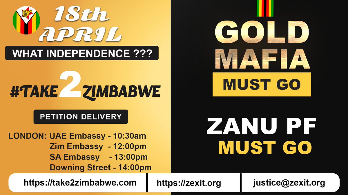 @fainos_kamunda Join NON-PARTISAN 
LONDON PROTEST 18 April
#goldmafia 
#zimbabwelivesmatter
#Fakapressure